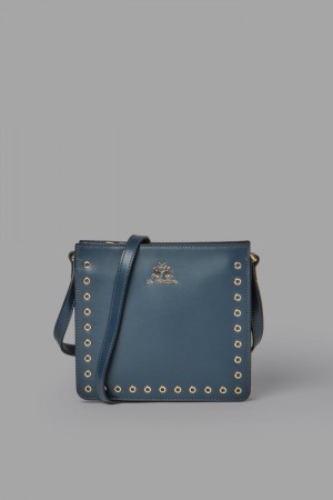 Bolsas La Martina Round Stud-embellished Leather Mujer Azul Marino Chile | LQZ-0520