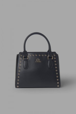 Bolsas La Martina Round Stud-embellished Leather Mujer Negras Chile | TBA-5459