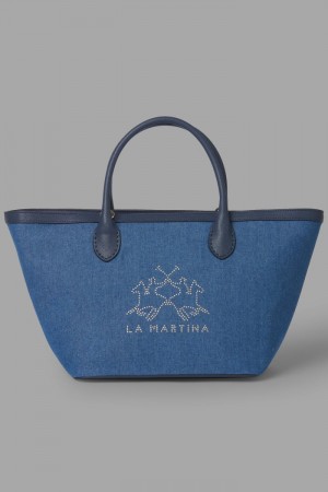 Bolsos Shopper La Martina Two-tone Canvas Mujer Azul Marino Chile | ERU-9173