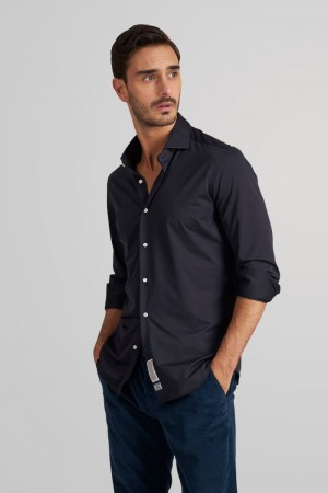 Camisas La Martina Custom-fit 100% Cotton Hombre Azul Marino Chile | OZJ-8071