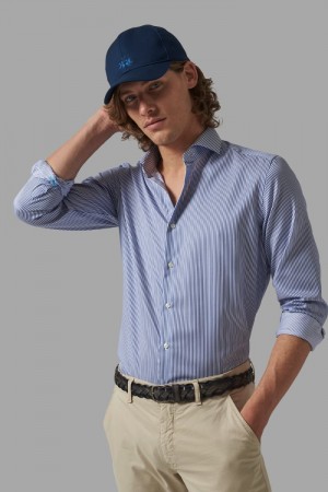 Camisas La Martina Custom-fit 100% Cotton Hombre Azul Marino / Blancas Chile | PVP-1757