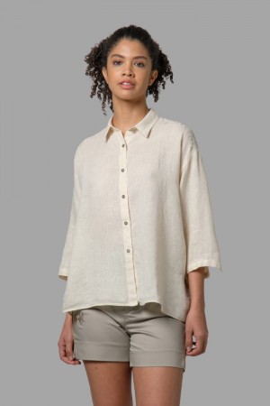 Camisas La Martina Regular-fit 100% Linen Mujer Gris Claro Chile | YUX-3406