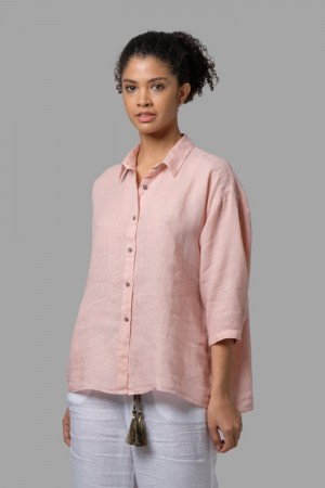 Camisas La Martina Regular-fit 100% Linen Mujer Rosas Chile | SDZ-8491