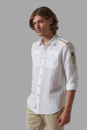 Camisas La Martina Regular-fit Linen-blend Hombre Blancas Chile | EHK-6706