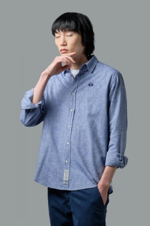 Camisas La Martina Regular-fit Linen-blend Hombre Azul Marino Chile | BZX-2765