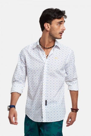 Camisas La Martina Slim-fit 100% Cotton Hombre Blancas / Azules Chile | UQT-7983