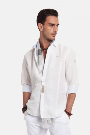 Camisas La Martina Slim-fit Linen-blend Hombre Blancas Chile | VVE-7655