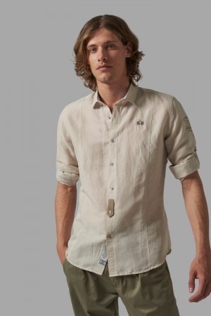 Camisas La Martina Slim-fit Linen-blend Hombre Beige Chile | XCT-4081