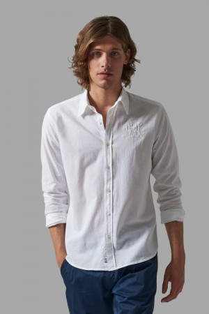 Camisas La Martina Slim-fit Linen-blend Hombre Blancas Chile | RXU-6138