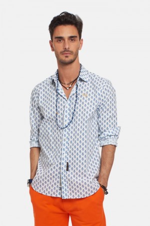 Camisas La Martina Slim-fit Poplin Hombre Blancas / Azules Chile | RYG-7845