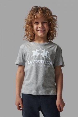 Polera La Martina Classic Cotton Niños Gris / Blancas Chile | JDB-4389