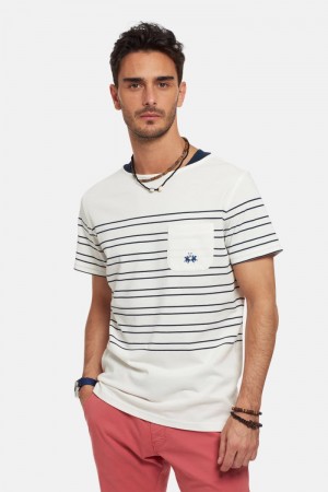 Polera La Martina Regular-fit Cotton Hombre Blancas / Azul Marino Chile | DEC-8784