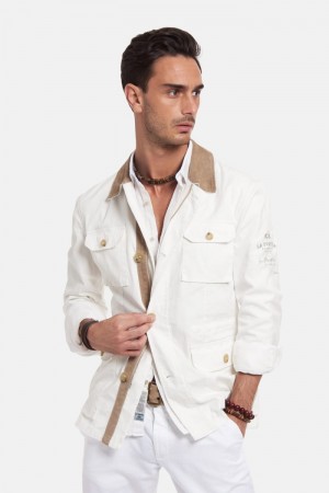 Chaquetas La Martina Regular-fit Stretch Cotton Sahariana Hombre Blancas Chile | CNH-5533