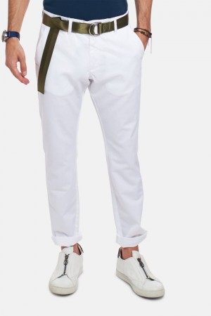 Pantalones Chinos La Martina Slim-fit Linen-blend Hombre Blancas Chile | CUT-9340