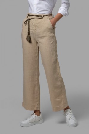 Pantalones La Martina Regular-fit 100% Linen Mujer Beige Chile | HEP-0494