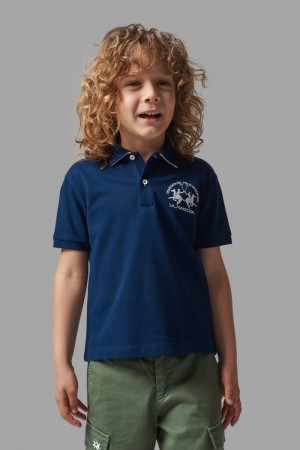 Polo La Martina Classic Cotton Niños Azules / Blancas Chile | YOL-4099