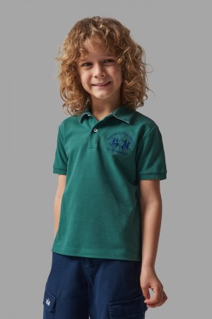 Polo La Martina Classic Cotton Niños Verde / Blancas Chile | WBW-9876