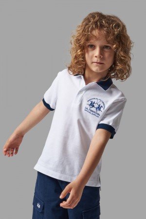 Polo La Martina Classic Cotton Niños Blancas / Azules Chile | VKI-2667