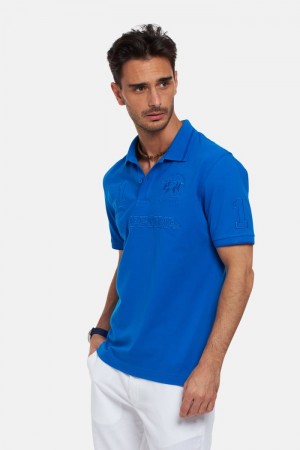 Polo La Martina Corta-sleeved Regular Fit Hombre Azules Chile | PQJ-0504