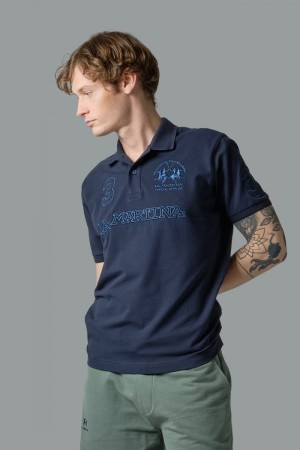 Polo La Martina Corta-sleeved Regular Fit Hombre Azul Marino Chile | NDC-8092