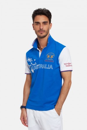 Polo La Martina Corta-sleeved Regular Fit Hombre Azules / Blancas Chile | LLT-4976