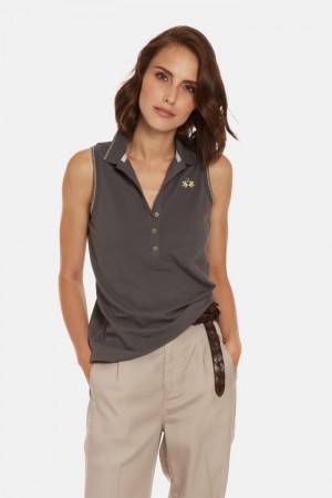 Polo La Martina Regular-fit Sleeveless Mujer Dark Gris Chile | BCB-7864