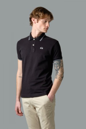 Polo La Martina Slim-fit Stretch Piqué Hombre Negras Chile | VRA-0069