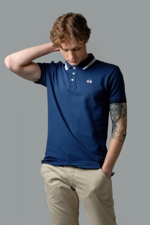 Polo La Martina Slim-fit Stretch Piqué Hombre Azules Chile | EGP-4741