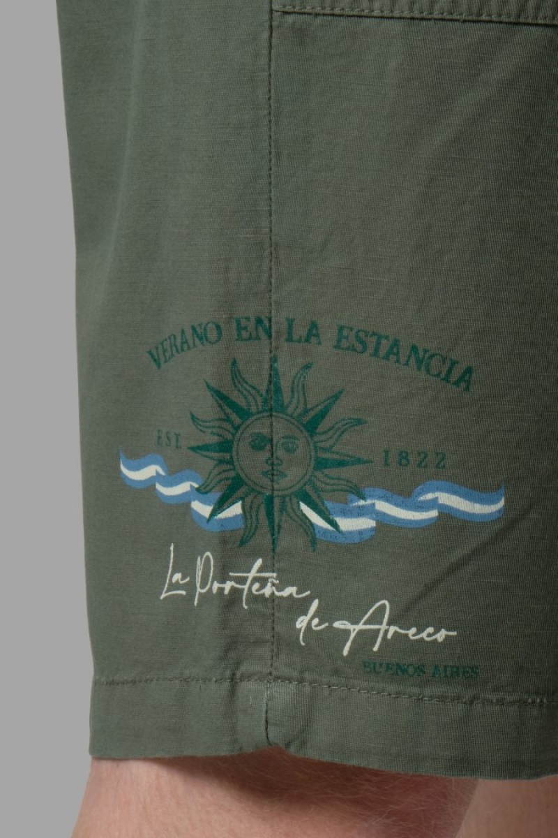 Bermudas La Martina Regular-fit Linen-blend Hombre Verde Oliva Chile | LVP-1949