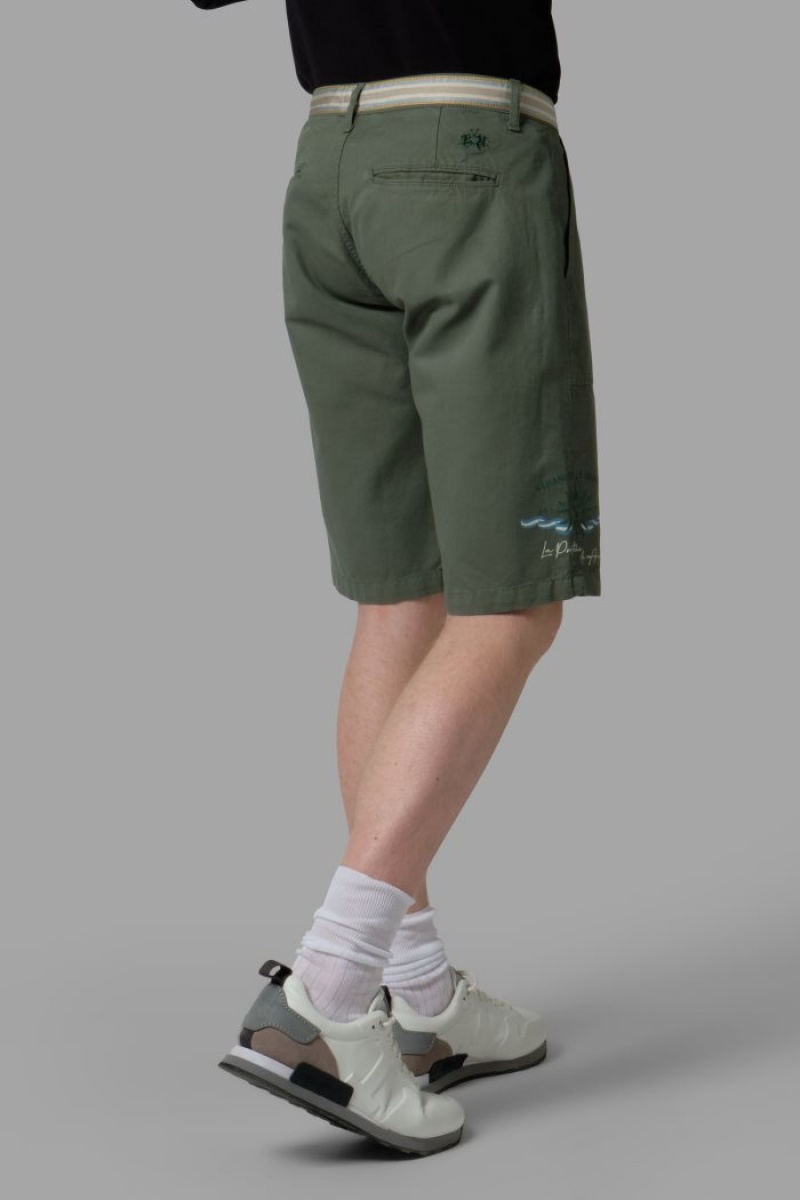 Bermudas La Martina Regular-fit Linen-blend Hombre Verde Oliva Chile | LVP-1949