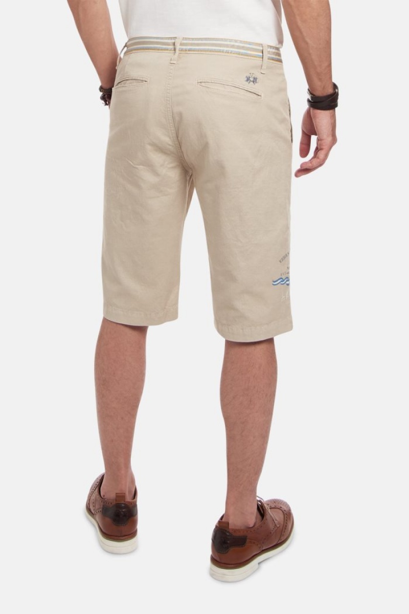 Bermudas La Martina Regular-fit Linen-blend Hombre Beige Chile | DXI-9436