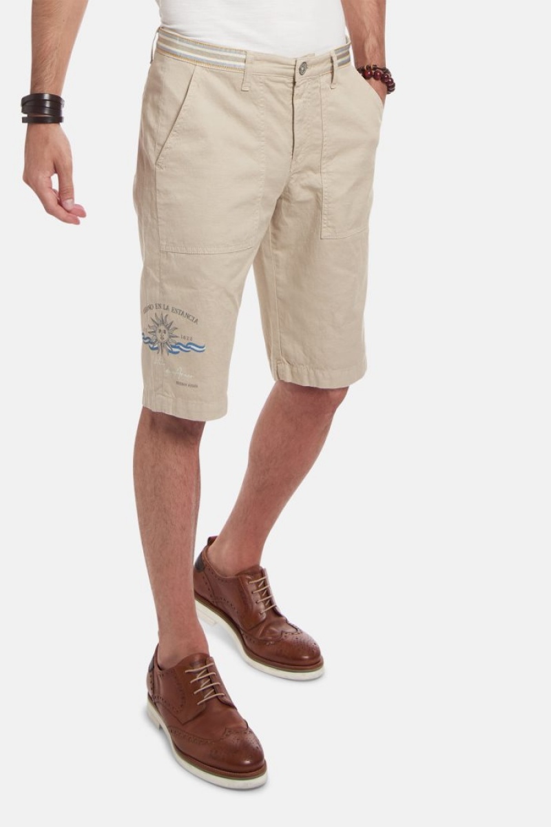 Bermudas La Martina Regular-fit Linen-blend Hombre Beige Chile | DXI-9436