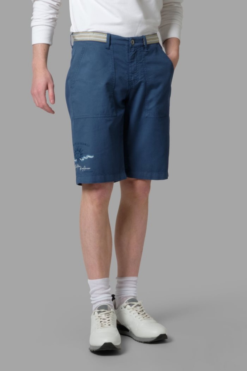 Bermudas La Martina Regular-fit Linen-blend Hombre Azules Chile | DSJ-1649