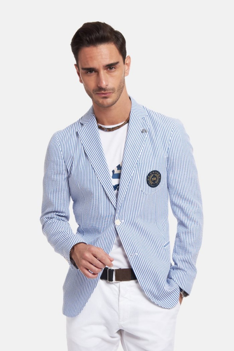 Blazers La Martina Regular-fit Cotton Hombre Blancas / Azul Marino Chile | BLF-2482