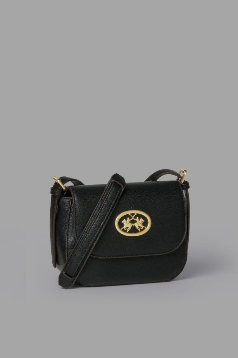 Bolsas La Martina Faux Leather Flapover Mujer Negras Chile | OGA-9408