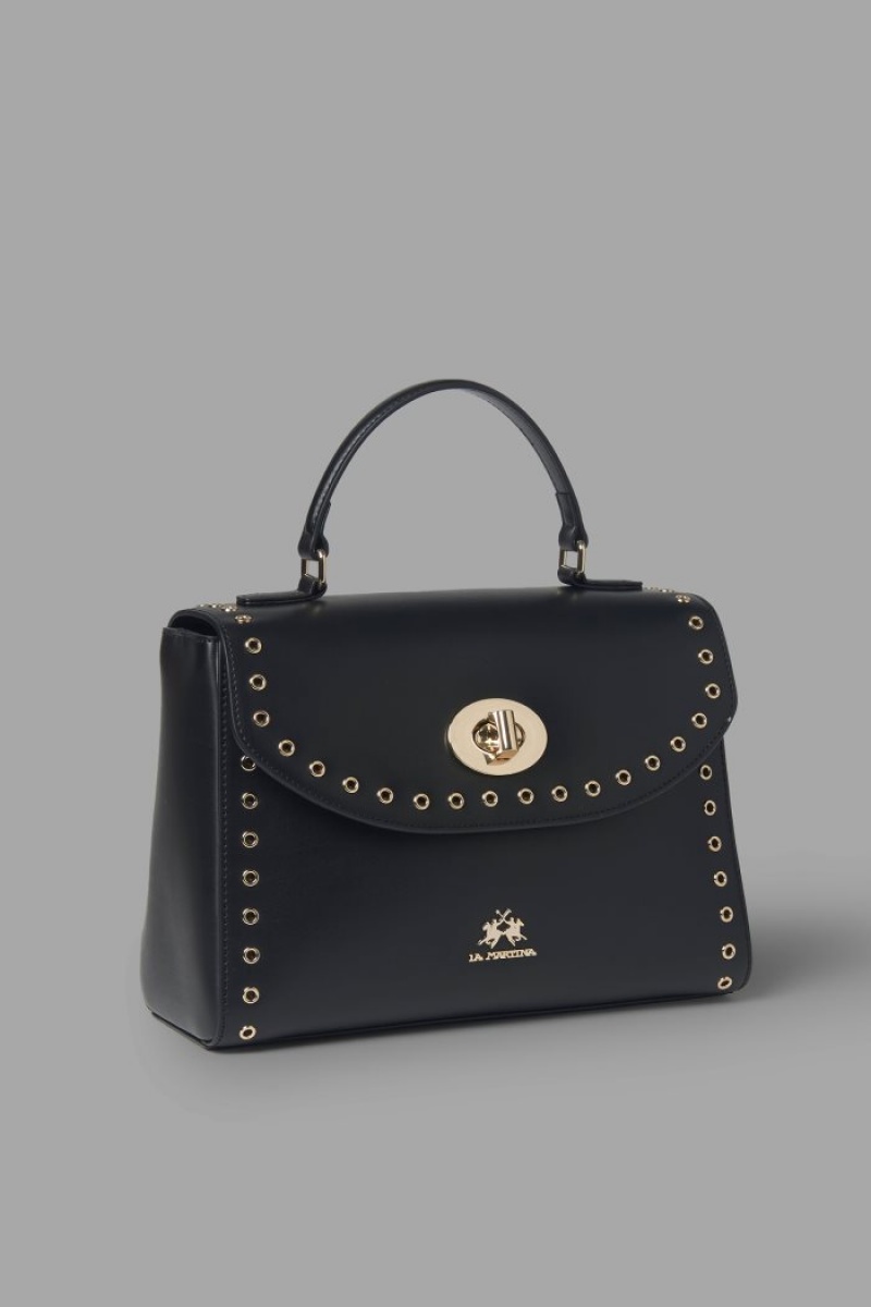 Bolsas La Martina Round Stud-embellished Leather Mujer Negras Chile | WZT-4811