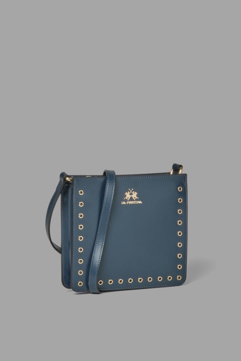 Bolsas La Martina Round Stud-embellished Leather Mujer Azul Marino Chile | LQZ-0520