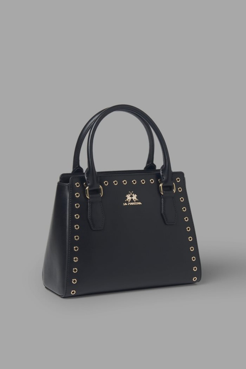 Bolsas La Martina Round Stud-embellished Leather Mujer Negras Chile | TBA-5459