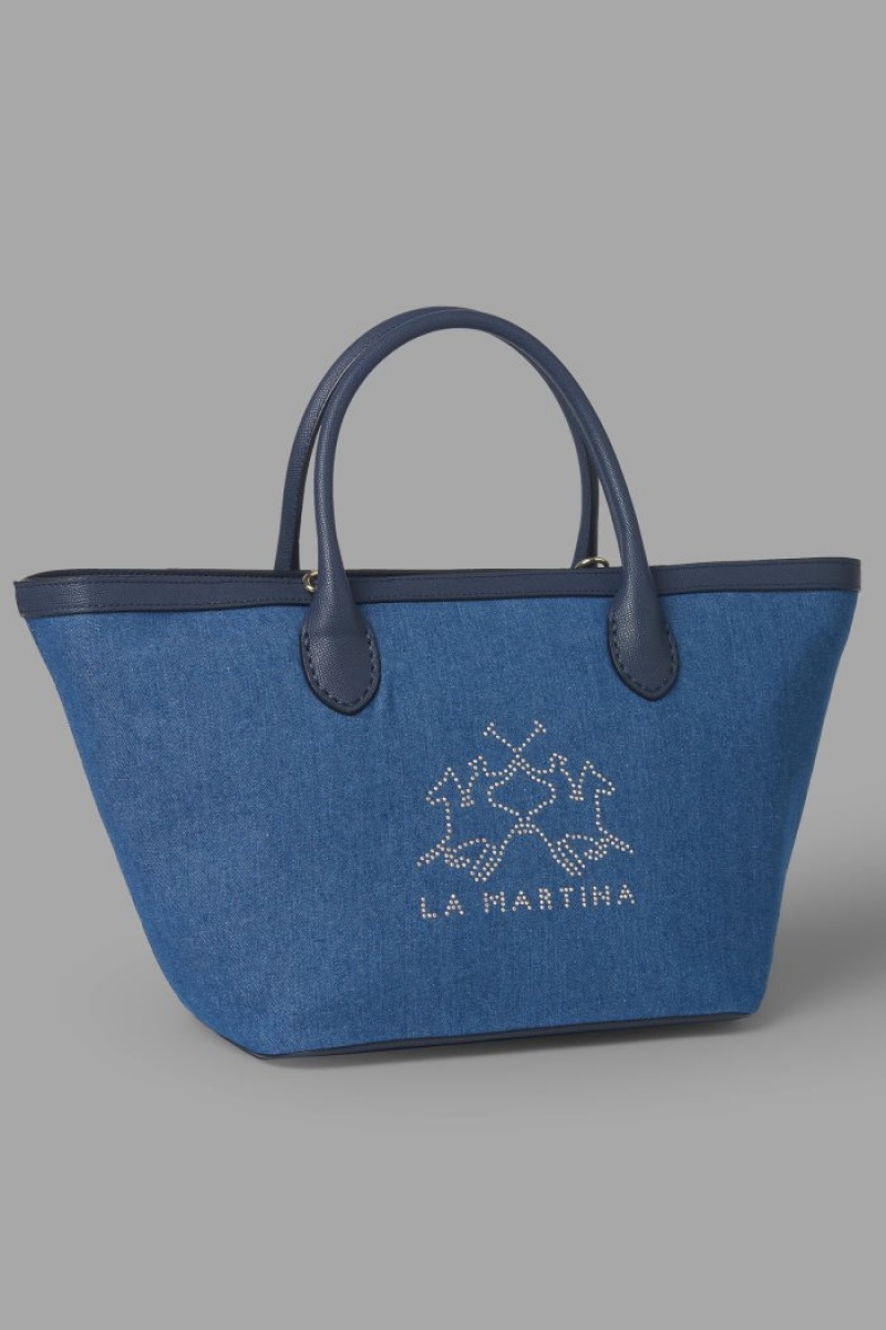 Bolsos Shopper La Martina Two-tone Canvas Mujer Azul Marino Chile | ERU-9173