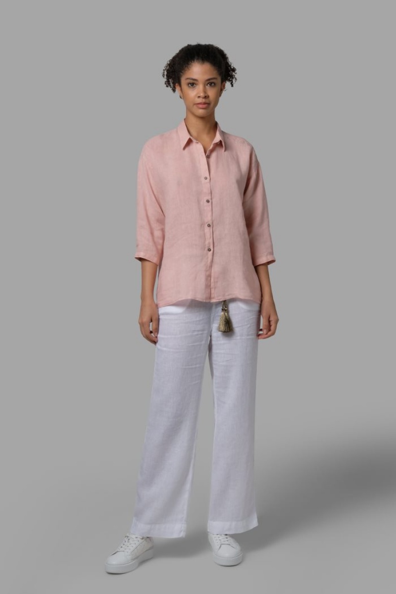 Camisas La Martina Regular-fit 100% Linen Mujer Rosas Chile | SDZ-8491