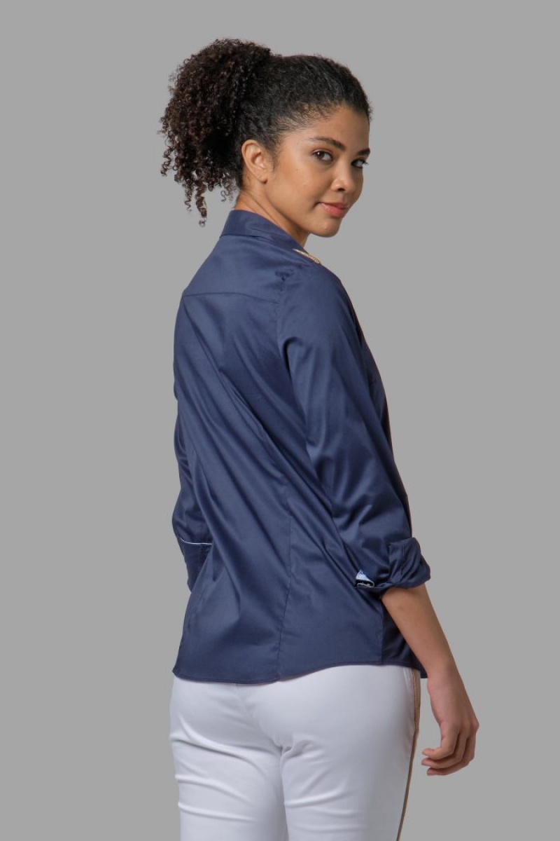 Camisas La Martina Regular-fit Cotton-blend Mujer Azul Marino Chile | CWE-9063