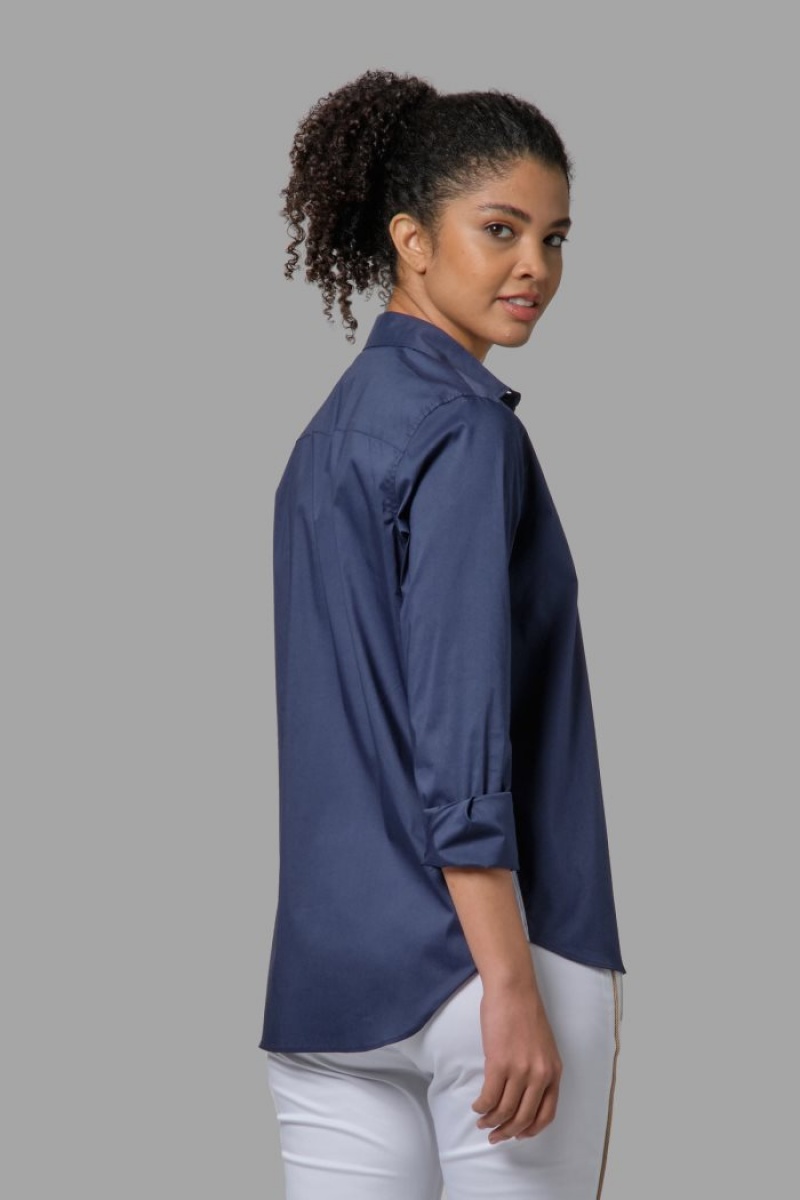 Camisas La Martina Regular-fit Cotton-blend Mujer Azul Marino Chile | HSZ-3387