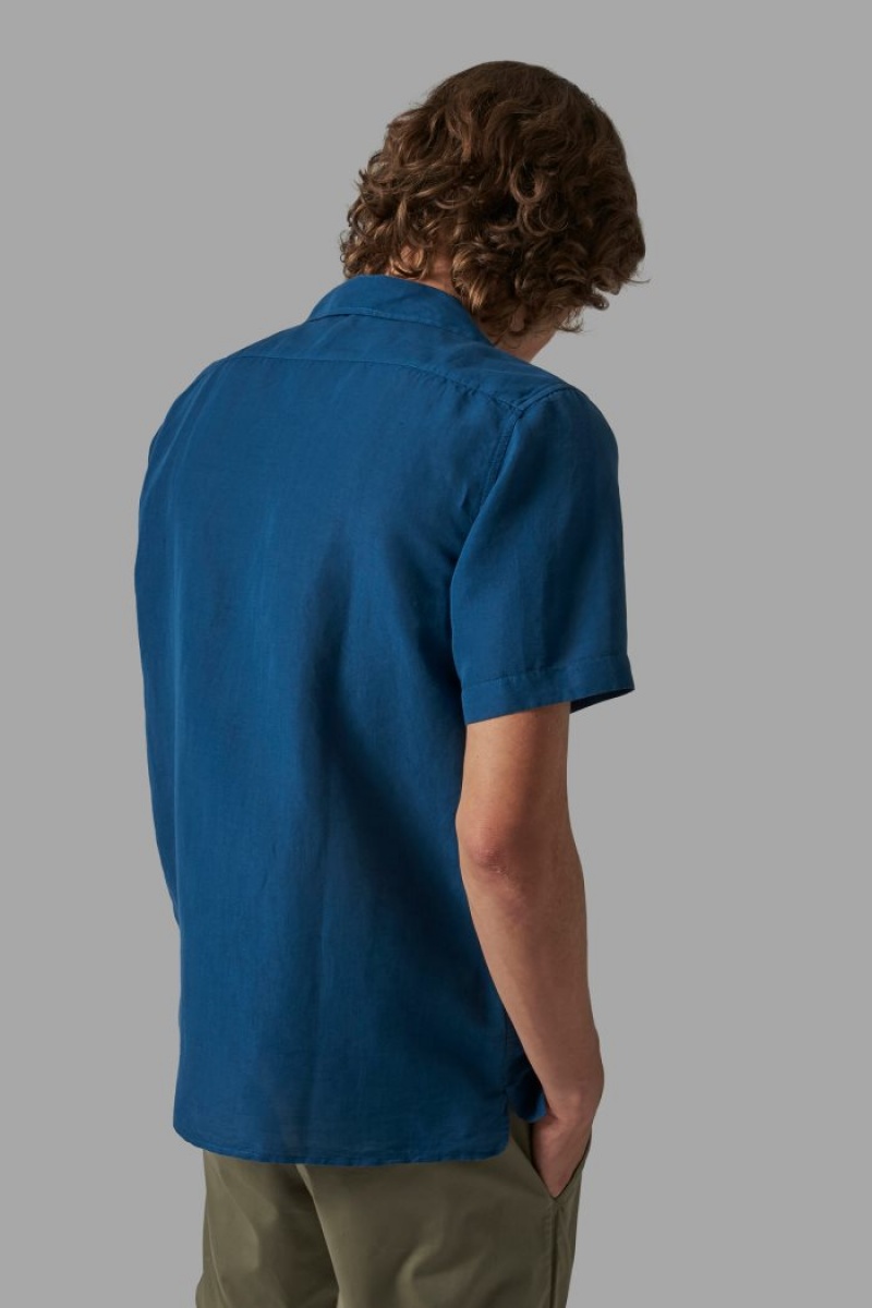 Camisas La Martina Regular-fit Linen-blend Hombre Azules Chile | WKF-4065