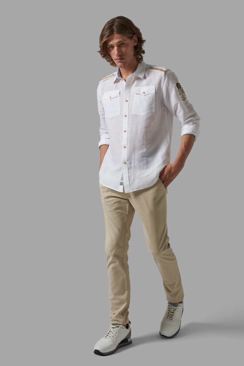 Camisas La Martina Regular-fit Linen-blend Hombre Blancas Chile | EHK-6706