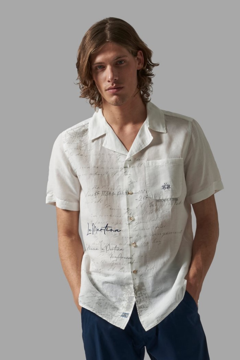 Camisas La Martina Regular-fit Linen-blend Hombre Blancas Chile | ZEV-5903