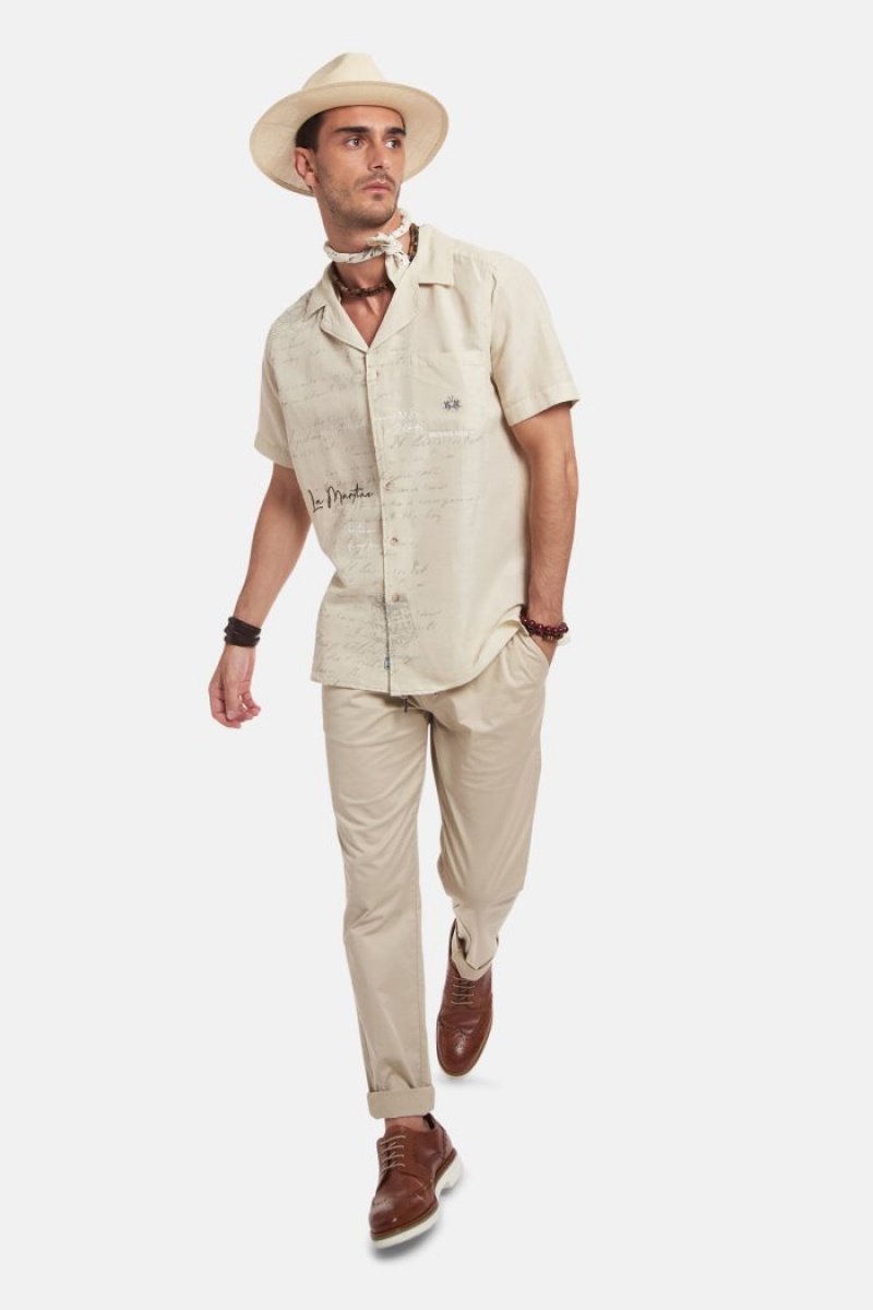 Camisas La Martina Regular-fit Linen-blend Hombre Beige Chile | DBB-6739