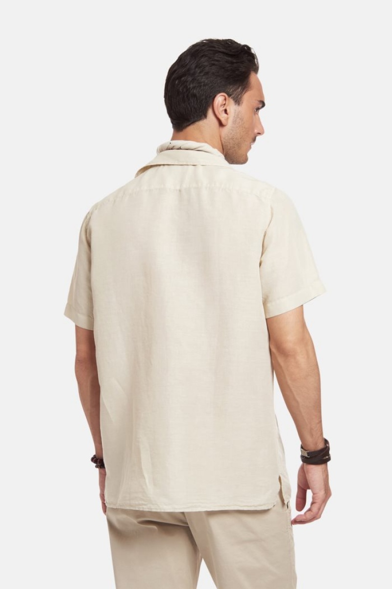 Camisas La Martina Regular-fit Linen-blend Hombre Beige Chile | DBB-6739