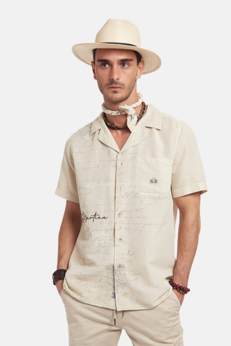 Camisas La Martina Regular-fit Linen-blend Hombre Beige Chile | DBB-6739