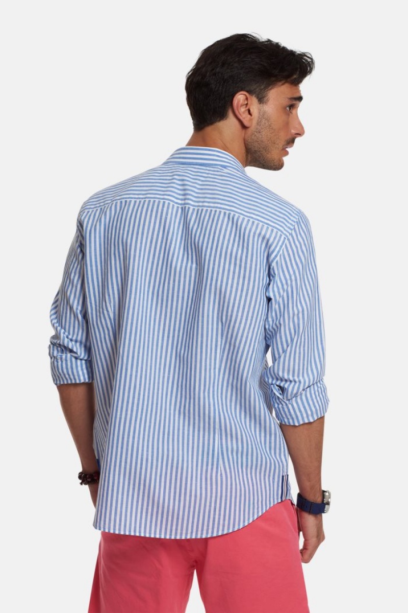 Camisas La Martina Regular-fit Linen-blend Hombre Blancas / Azules Chile | AHN-4352