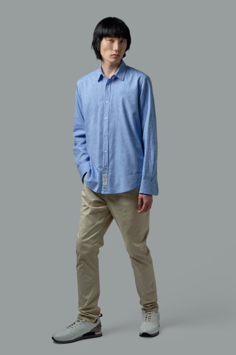 Camisas La Martina Regular-fit Linen-blend Hombre Azules Chile | HTN-8255